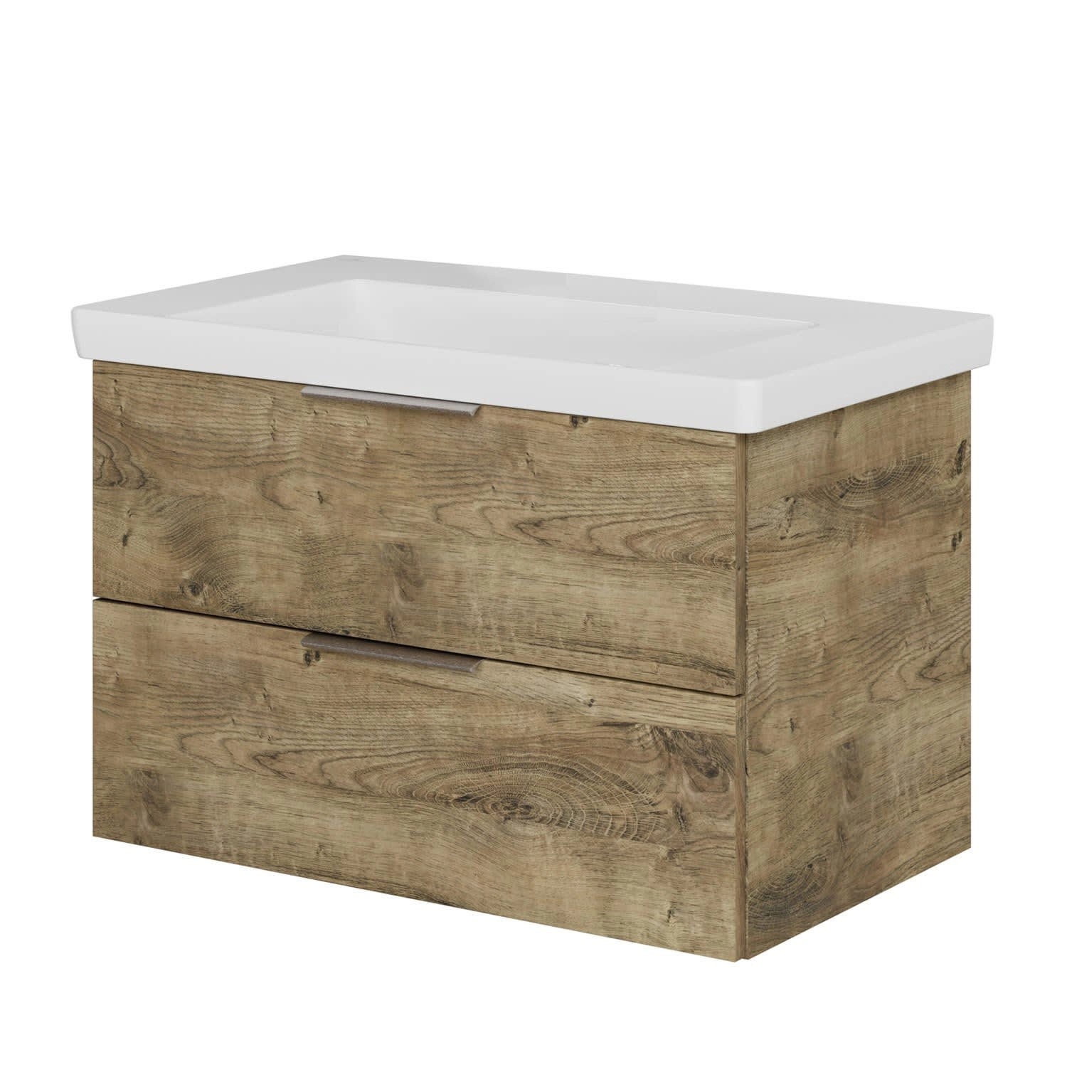 Steinkamp Waschtischunterschrank Living 2.0 Eiche Ribbeck Quer mit Villeroy & Boch Waschtisch Subway 3.0 80 cm ohne Hahnloch und ohne Überlauf