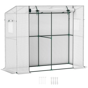 Outsunny Gewächshaus mit Rolltür und 2 Fenster 200 x 76 x 170 cm Weiß
