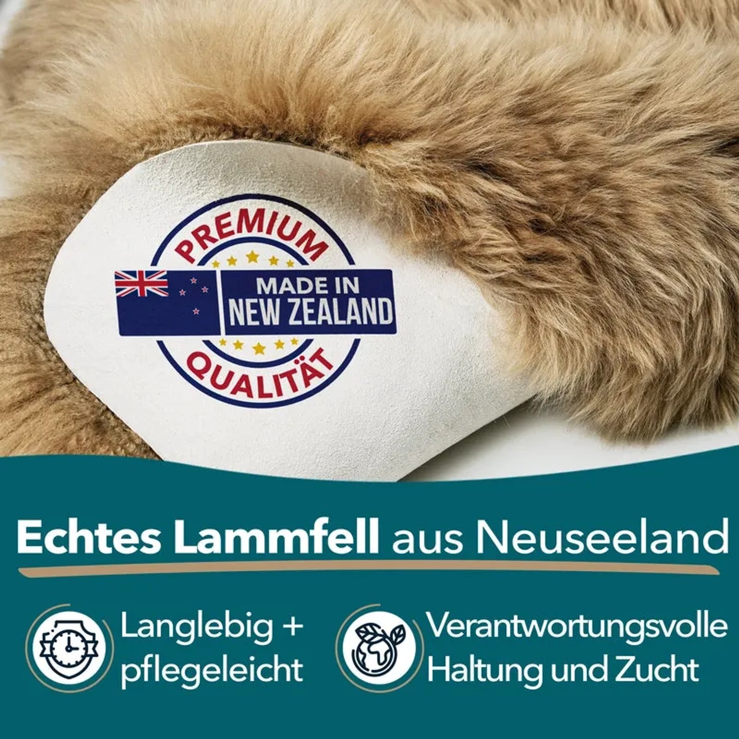Kuscheliges, hellbraunes Schaffell „Umber“ von Karat mit Qualitäts-Siegel.