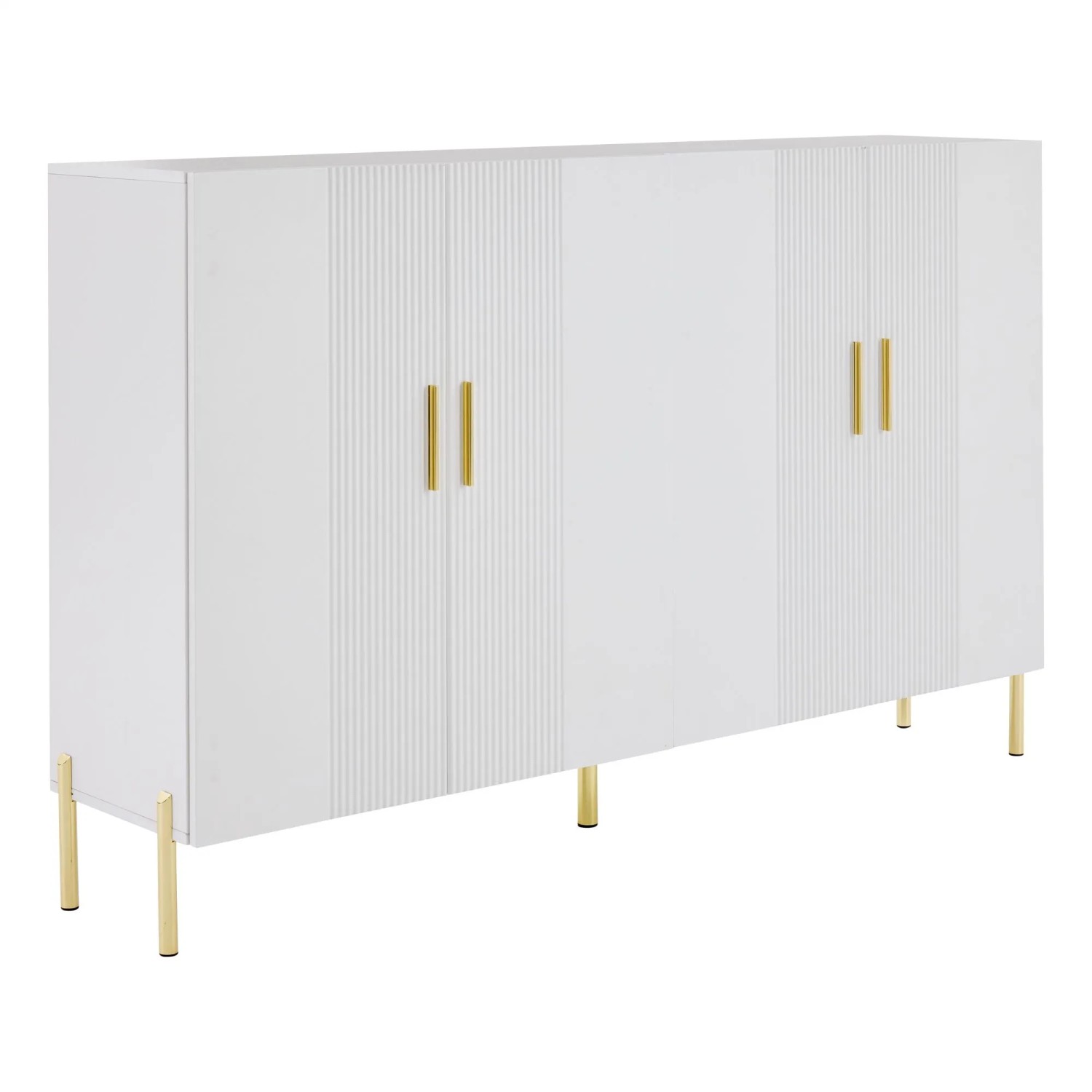 Merax Sideboard 160x35x100 cm 4 Türen Stauraumschrank Weiß Goldoptik