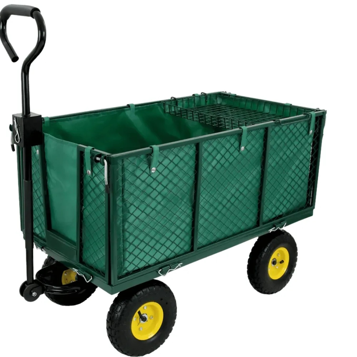 DELUKE Bollerwagen mit Luftreifen HUMO 550kg Belastbar Gummireifen Transportwagen Herausnehmbare Plane Gartenwagen Grünfarbig