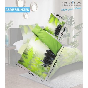 SANILO Bettwäsche Harmony 2-teilig mit Zen-Motiv in Grün und Schwarz.