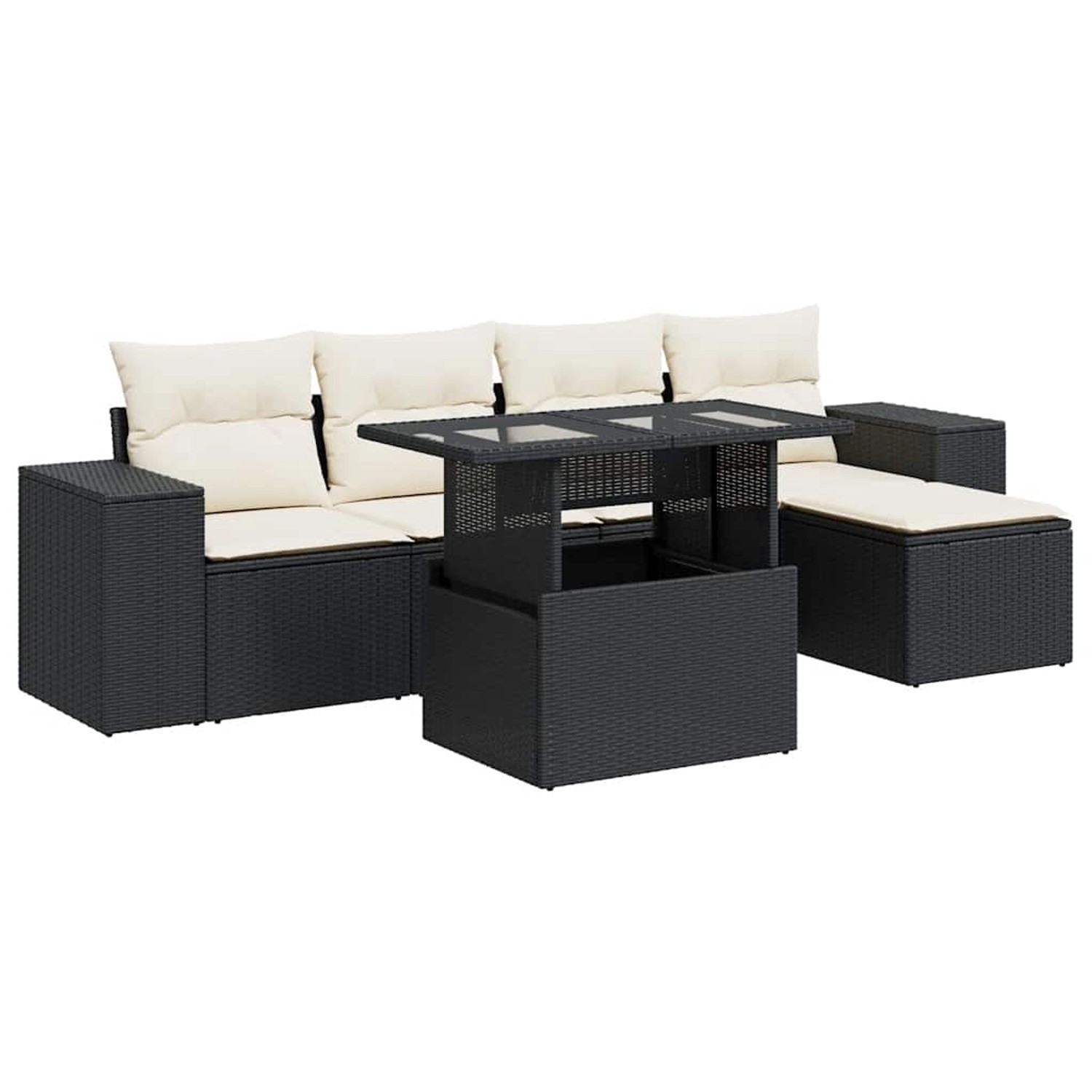 vidaXL 6-Tlg Garten-Sofagarnitur mit Kissen Schwarz Poly Rattan 3326777 günstig online kaufen