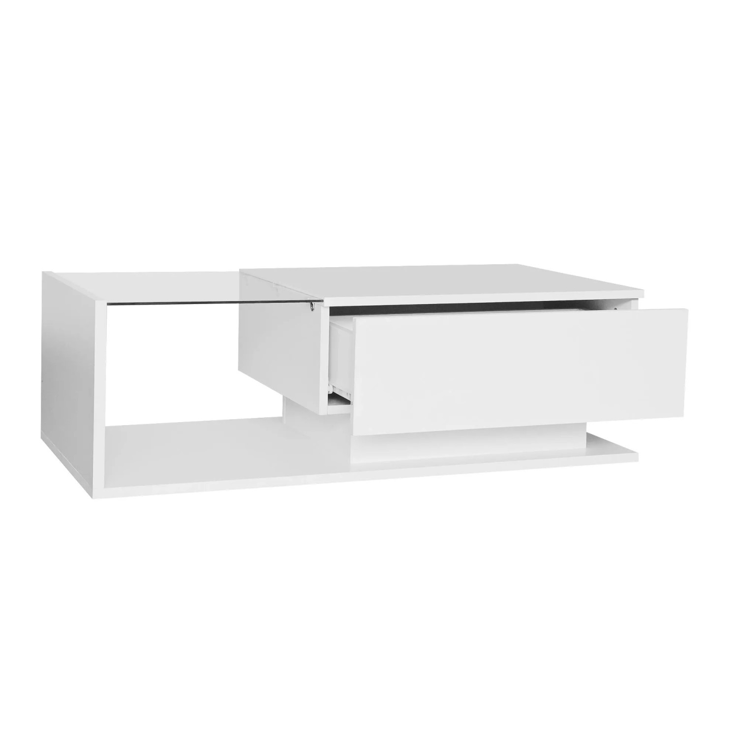 ModernLuxe Couchtisch Hochglanz mit Schubladen LED Glasplatte Spanplatte Weiß