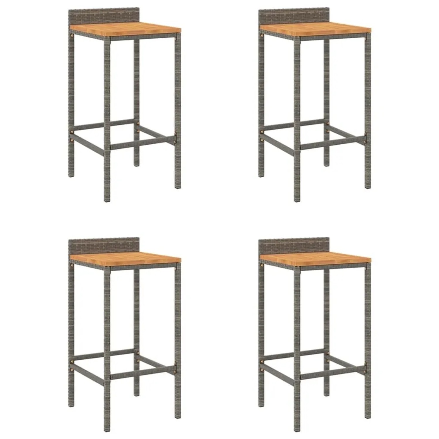 vidaXL Barhocker 4 Stk Grau Poly Rattan und Massivholz Akazie 362605