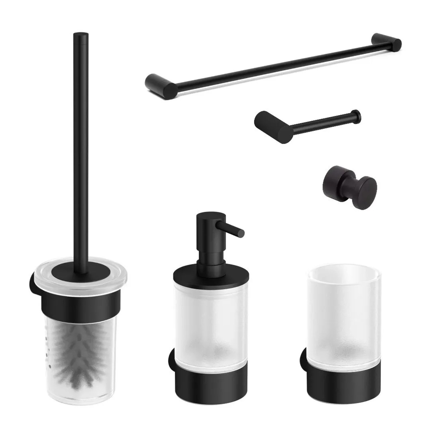 Swiss Aqua Technologies Badezimmer Accessoire Set 6 Teilig Komplettset mit Handtuchhalter und Seifenspender Schwarz