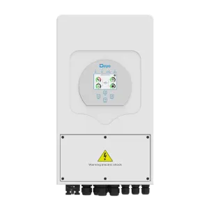 Weißer Deye Hybrid-Wechselrichter 5kW für Solaranlagen mit Display und Warnhinweis.