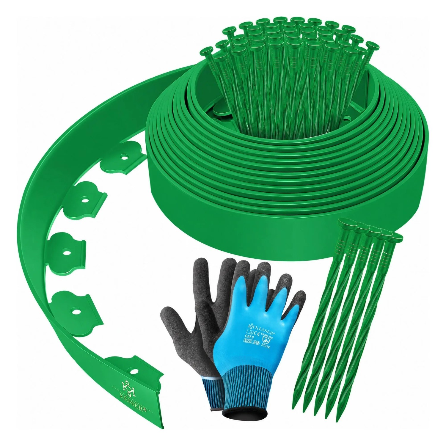 KESSER Flexible Rasenkante Kunststoff mit Erdankern Mähkante 30 m x 5 cm Grün