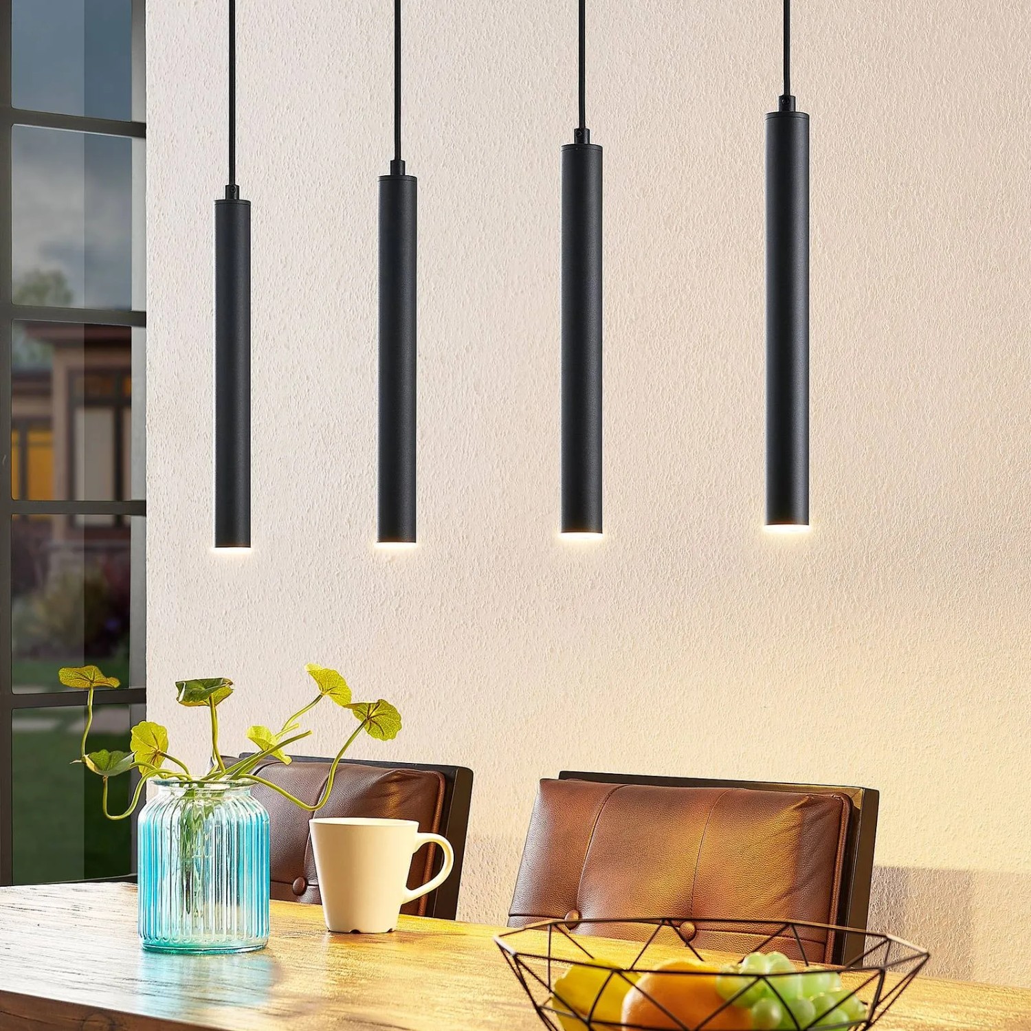 Arcchio LED Kammeron Hängeleuchte, 4-flammig, schwarz, modernes Design für Wohnzimmer.