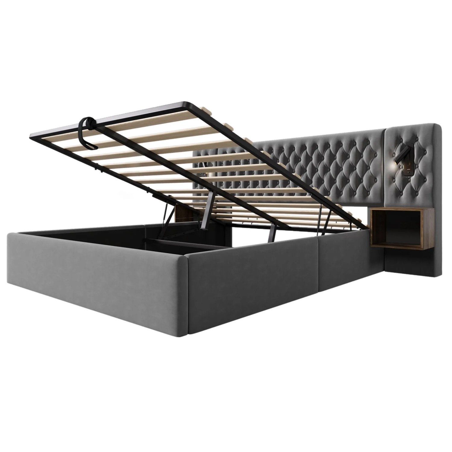 Merax Polsterbett Set 160x200cm Hydraulisch USB Grau Samt