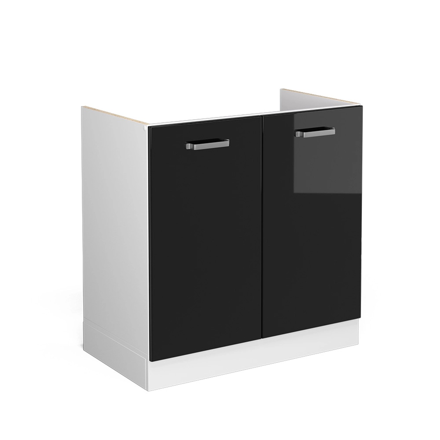 Thumbnail - Vicco Spülenunterschrank R-Line Schwarz Hochglanz/Weiß 80 cm ohne Arbeitsplatte
