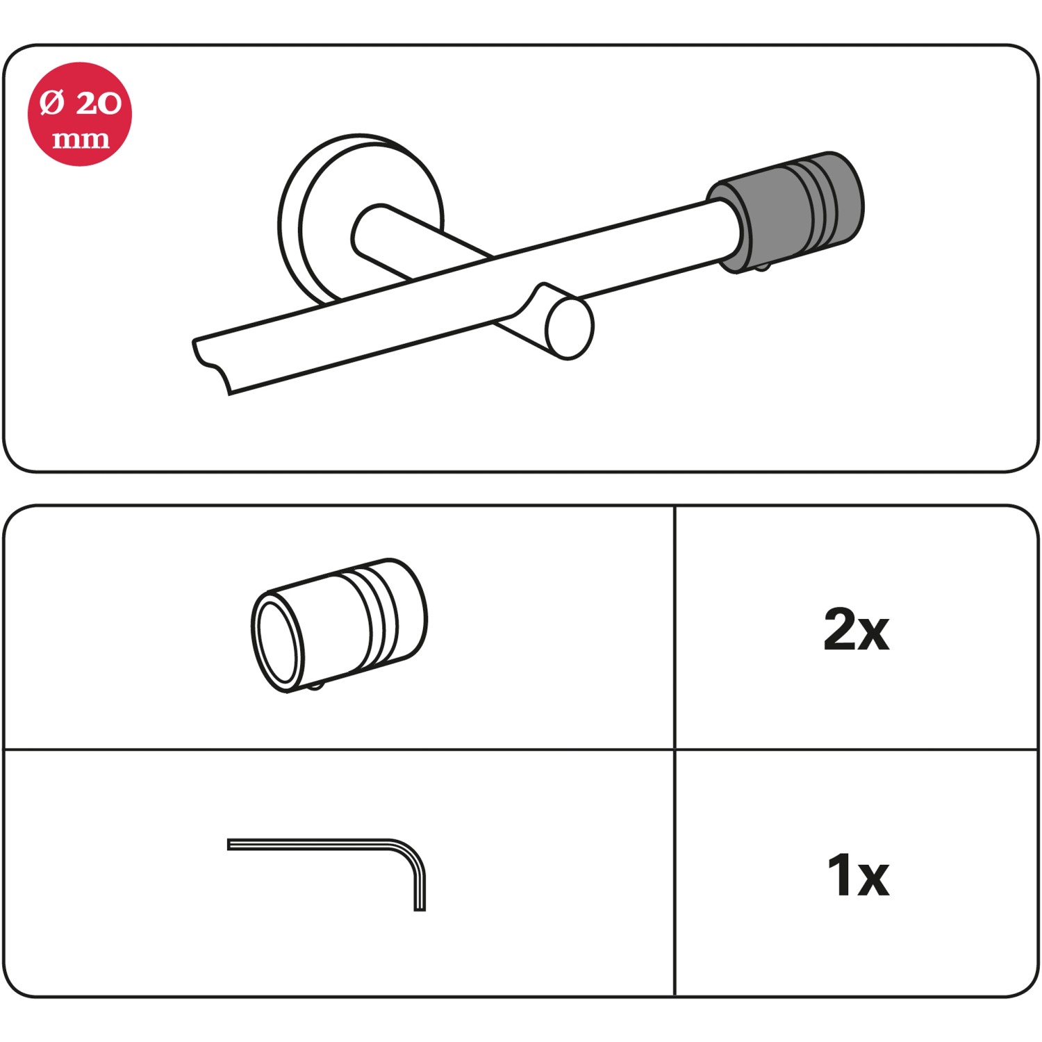 Gardinia Endstück Chicago Zylinder, Ø 20mm, schwarz-matt, 2er-Pack für Stilgarnituren.