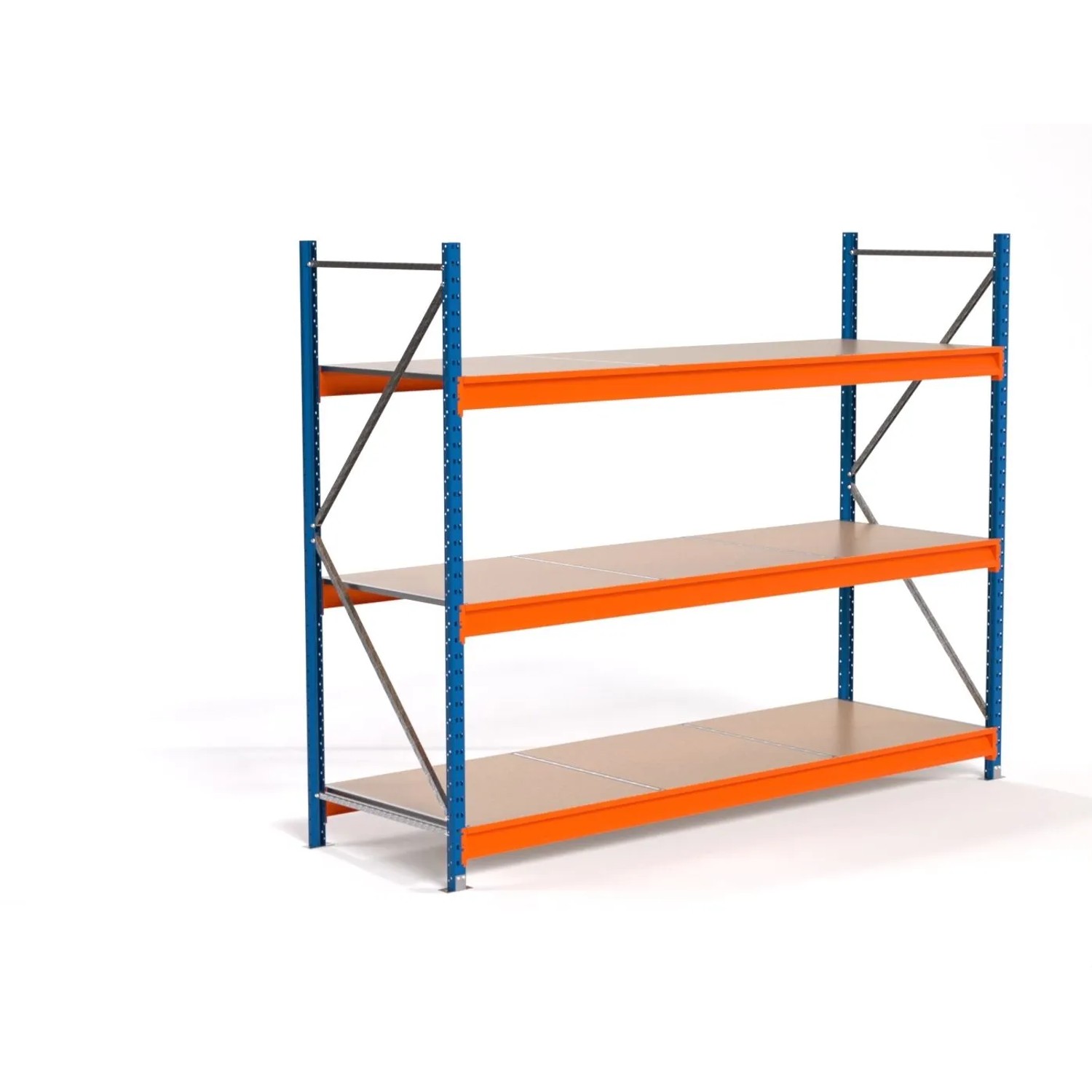 PROREGAL Industrie Weitspannregal Lagerregal MAXIMUS PRO Grundregal HxBxT 200x250x80cm 3 Spanplatten-Fachboden Fachlast 530kg Blau/Orange