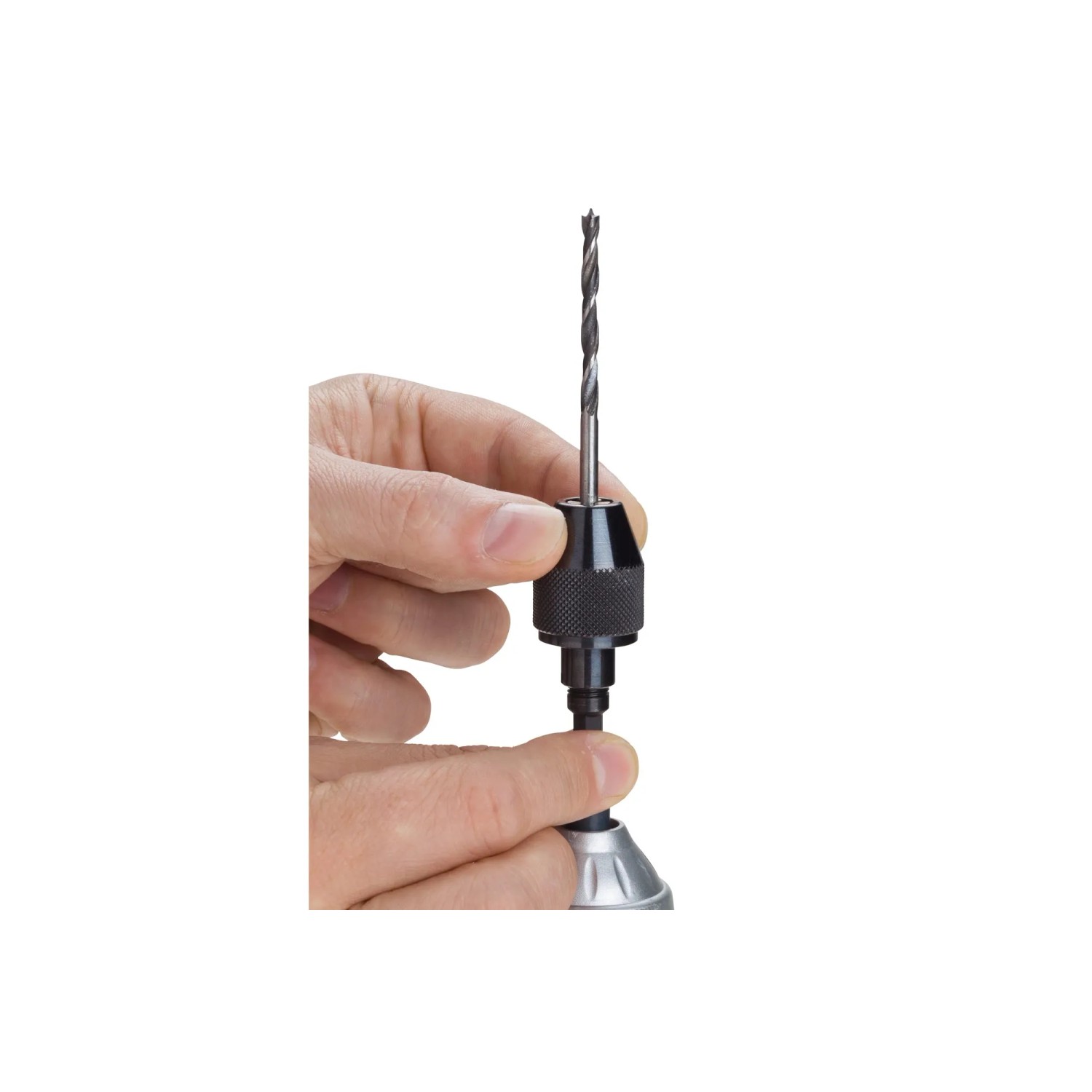 LUX Schnellspannbohrfutter M 6,3 mm mit eingespanntem Bohrer in Aktion.