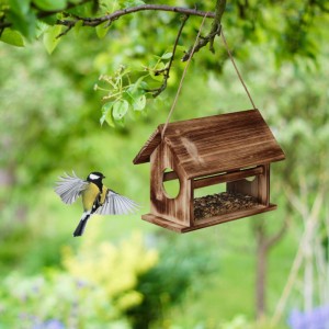 Relaxdays Vogelfutterhaus Holz Braun 24 cm x 30 cm x 21 cm 0,8 kg