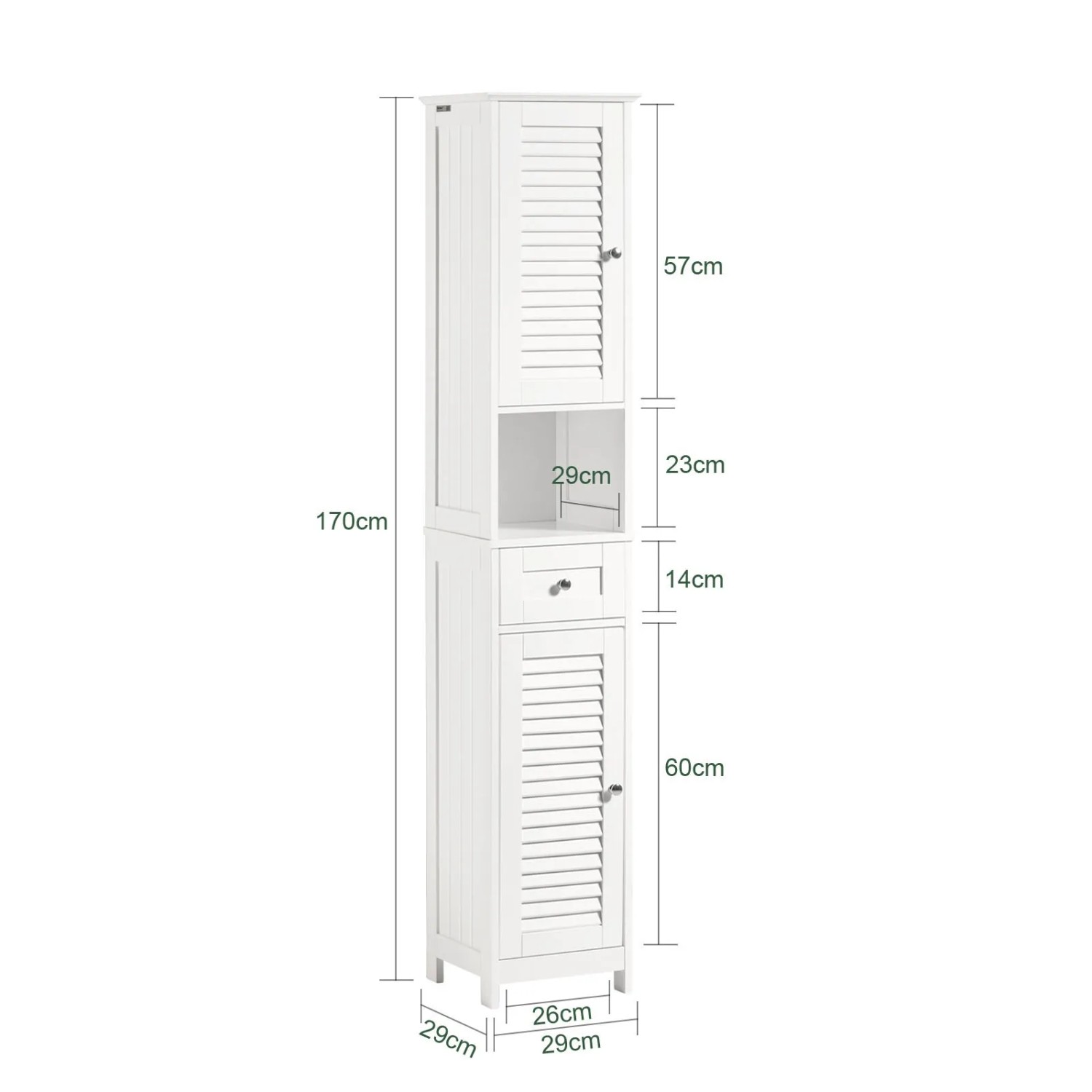 SoBuy Badschrank FRG236-W, weißes Holz, mit offenem Fach, Schublade und Lamellentüren. Badmöbel-Set.