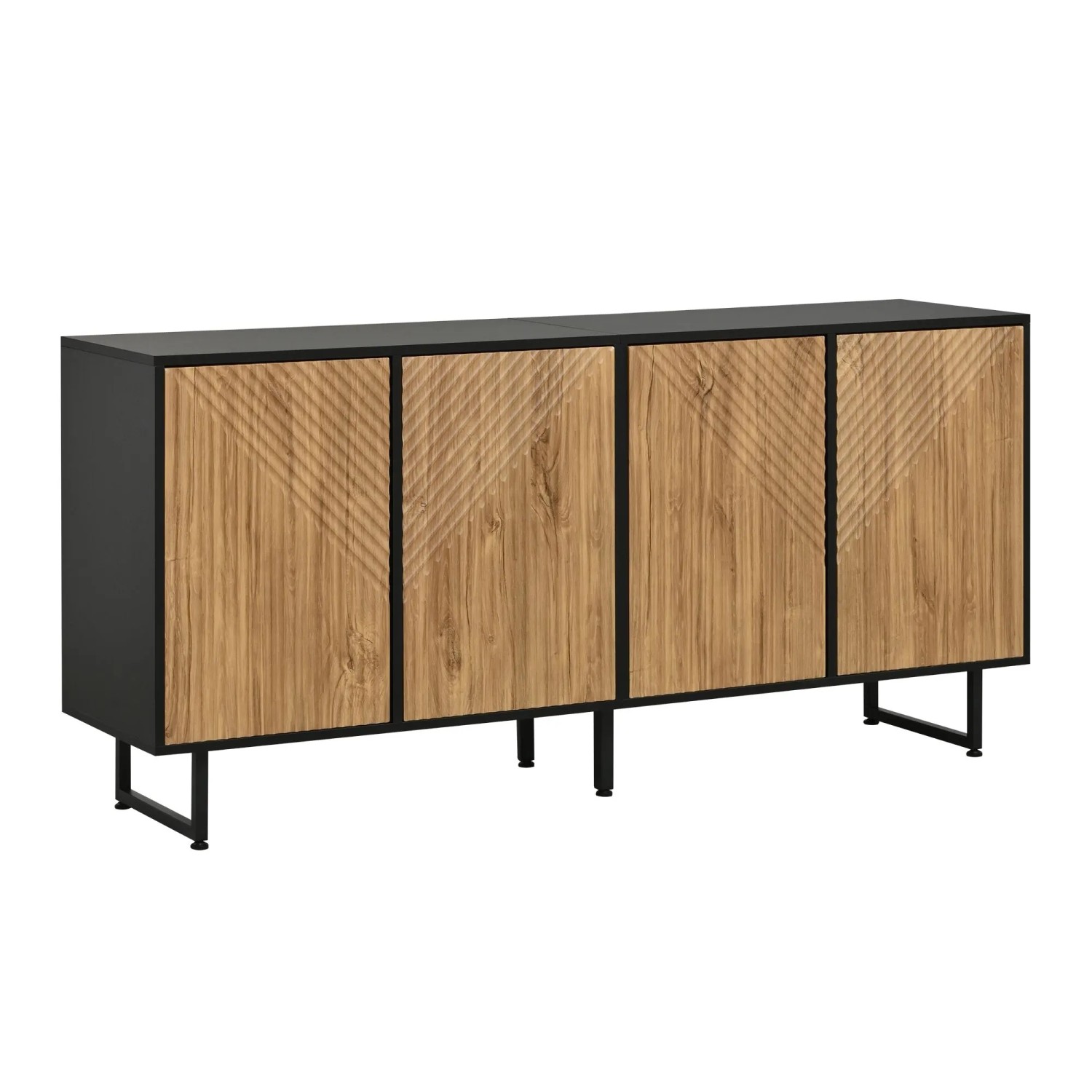 ModernLuxe Sideboard mit 4 Türen 3 Füßen Spanplatte Natur