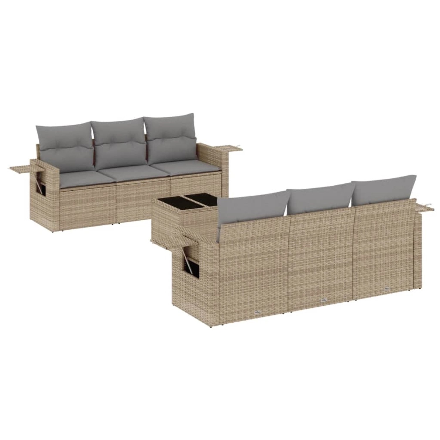 vidaXL 7-Tlg Garten-Sofagarnitur mit Kissen Beige Poly Rattan 3219908 günstig online kaufen