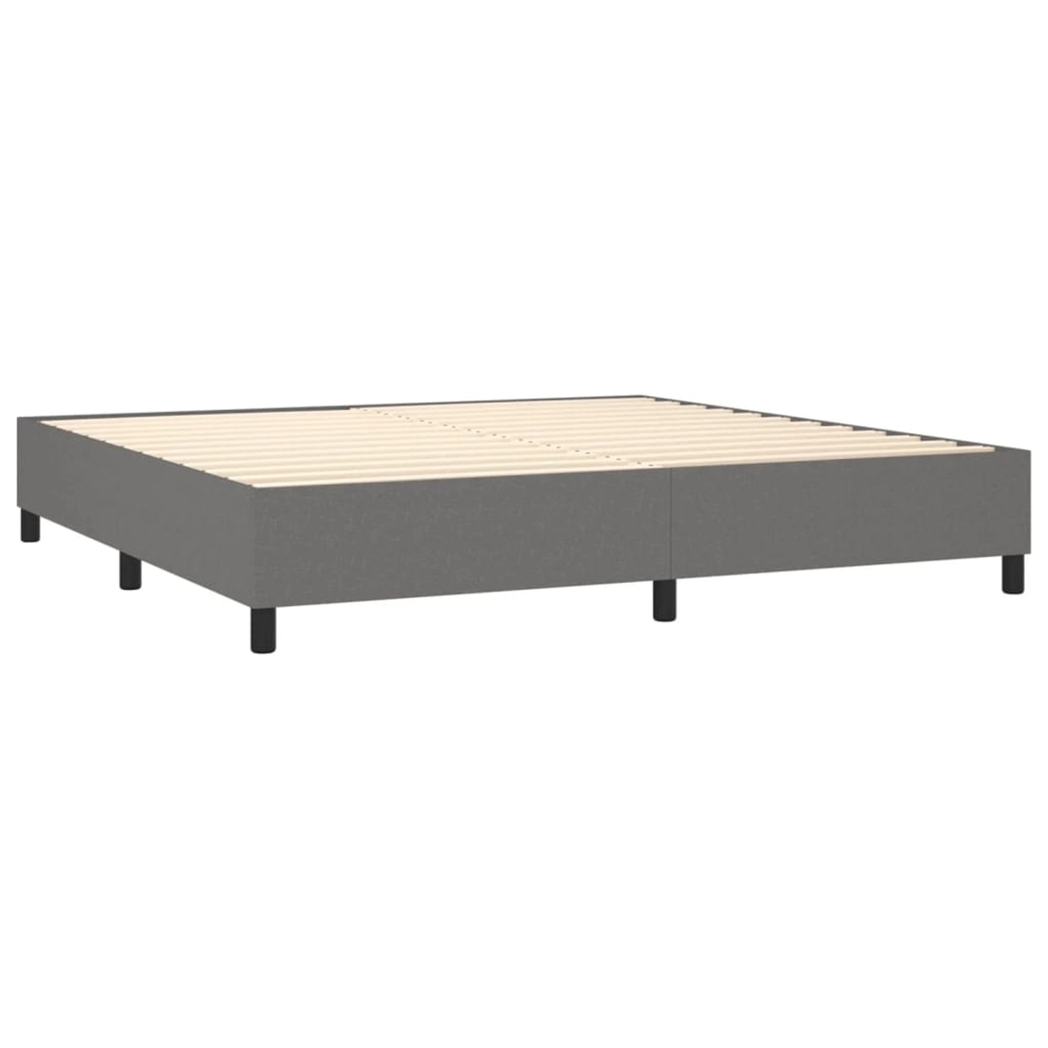 Dunkelgraues vidaXL Boxspringbett 200x200 cm aus Stoff, ohne Matratze.