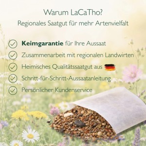 LaCaTho Veitshöchheimer Bienenweide Samen in Papiertüte. Vorteile: Keimgarantie, Qualitätssaatgut, Aussaatanleitung. Für Artenvielfalt.