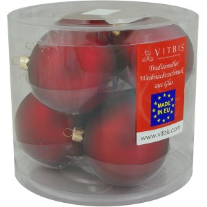 Vitbis Weihnachtskugeln, 6 Stück, Bordeaux matt, aus Glas in transparenter Verpackung.