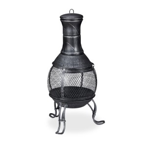 Relaxdays Aztekenofen Stahl Gusseisen Silbergrau Funkenschutz 89 cm x 45 cm x 45 cm 6,9 kg