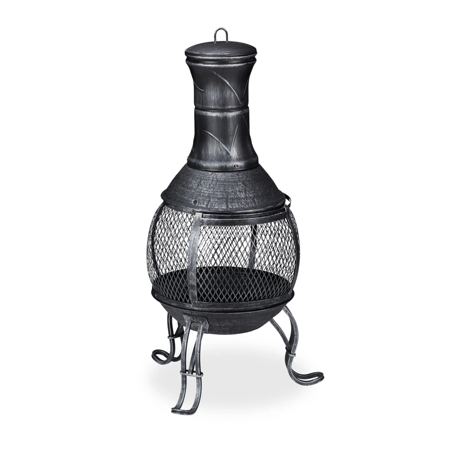 Relaxdays Aztekenofen Stahl Gusseisen Silbergrau Funkenschutz 89 cm x 45 cm x 45 cm 6,9 kg