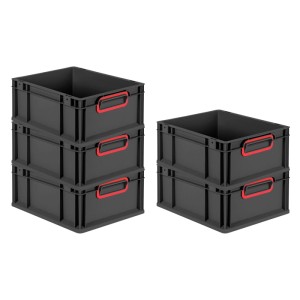 PROREGAL SuperSparSet 10x Eurobox Nextgen Color HxBxT 17x30x40cm 16 Liter Griffe Rot Geschlossen Schwarz Eurobehälter Transportbox Transportbehälter