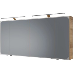 Pelipal Spiegelschrank Quantum 05, 150 cm breit, Riviera Eiche Dekor mit Aufsatzleuchte.