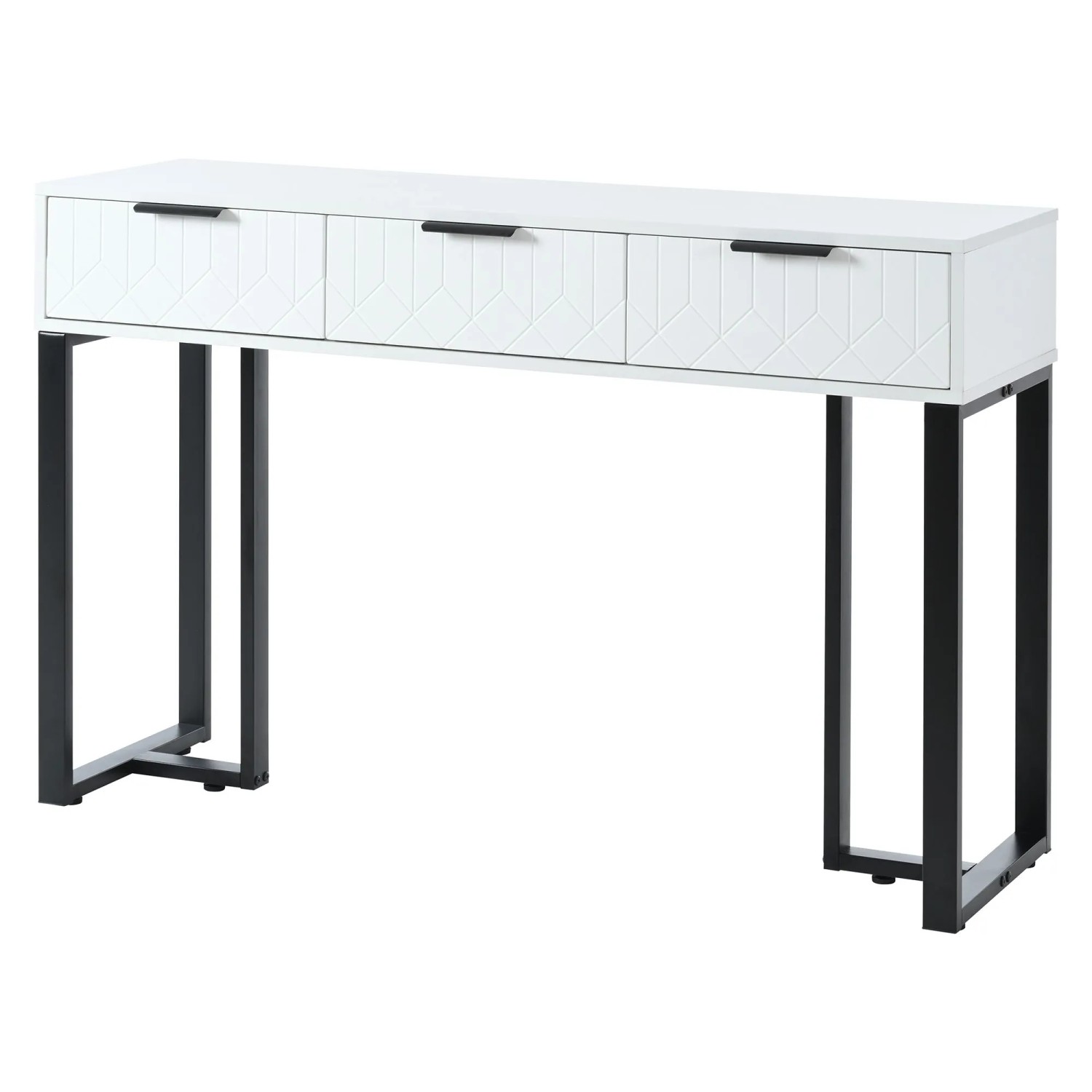 okwish Konsolentisch mit Schubladen und Metallgestell für Flur Wohnzimmer 120x36x80 cm Weiß Schwarz