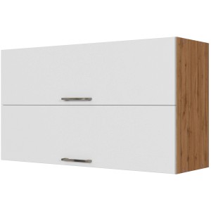 Held Möbel Klapphängeschrank Sorrento, 100x57x34 cm, Weiß/Wotaneiche, Küchen-Hängeschrank mit 2 Klappen.