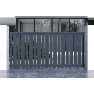 Graues Casanoov Schiebetor mit Motorisierung für Gartenzufahrt.