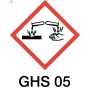 Rotes GHS05-Gefahrensymbol für ätzende Stoffe, zeigt Korrosion an Metall und Haut.