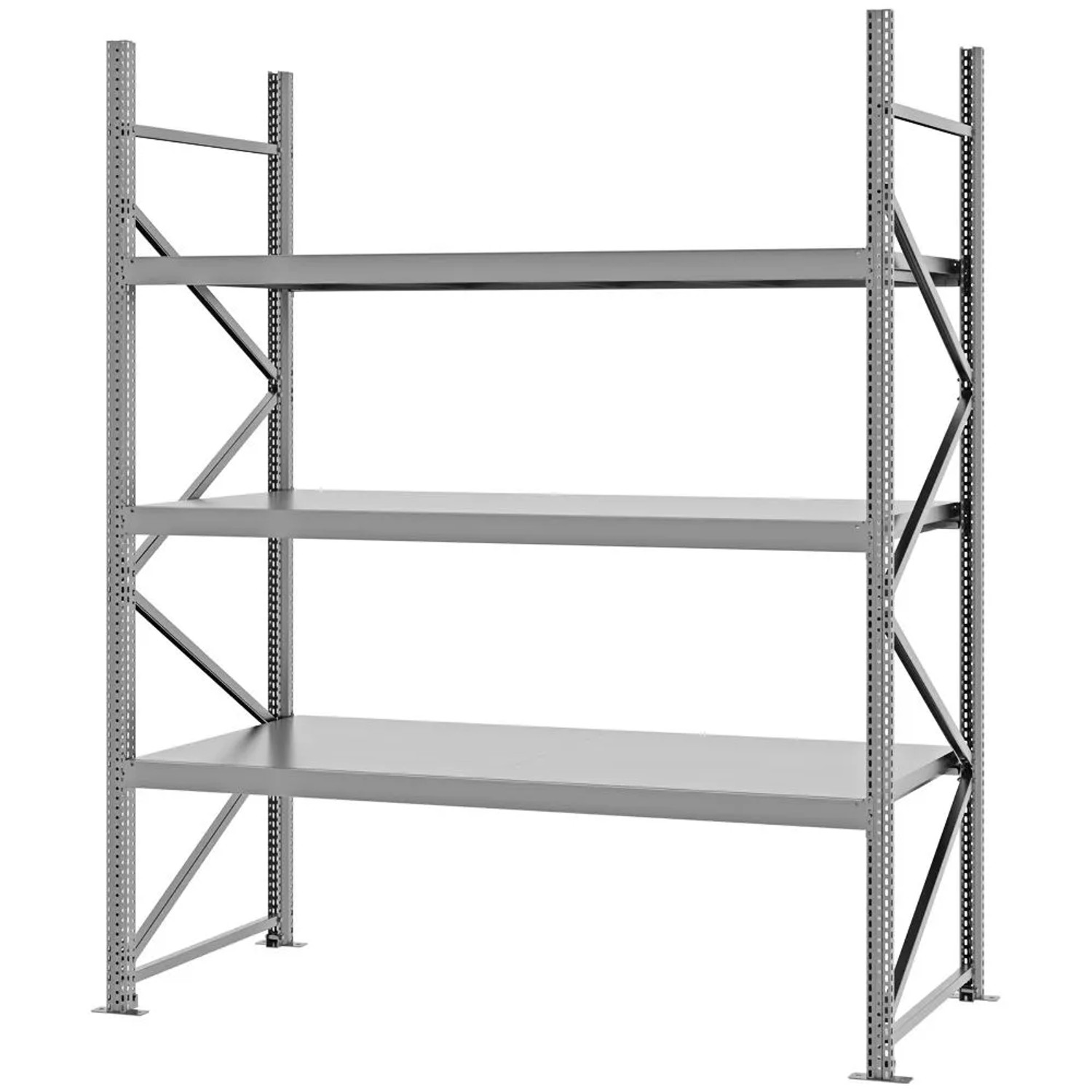 PROREGAL Weitspannregal Schraub-Stecksystem MAGNUS PRO Made In Germany Grundregal 250x200x80cm 3 Ebenen Stahlböden Fachlast 600kg Verzinkt