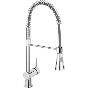 Chromfarbene baliv Küchenarmatur KI-1170 mit flexiblem Schlauch und Einhebelmischer.