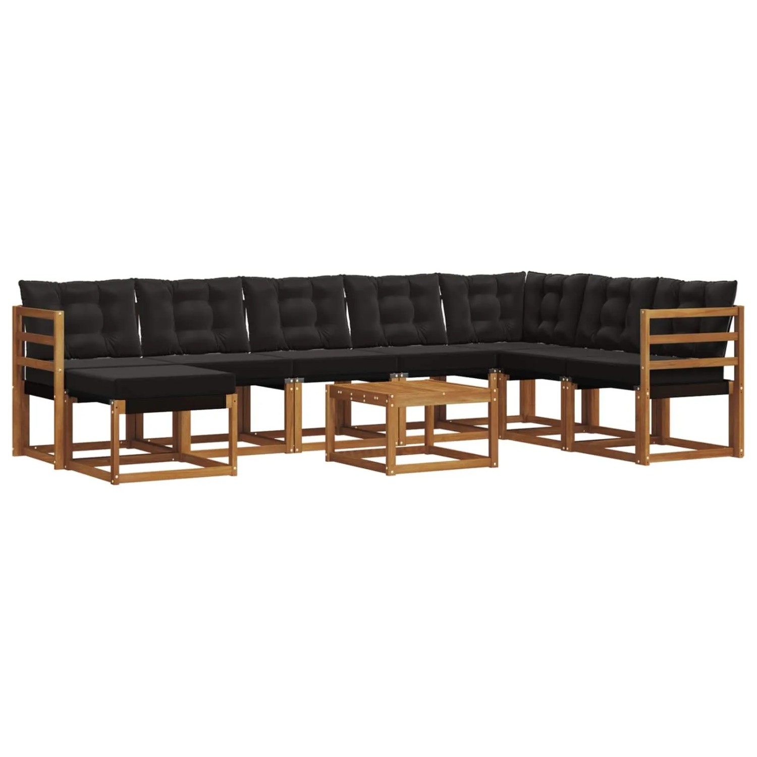 vidaXL Outdoor-Sofagarnitur mit Kissen 9-Tlg Natur und Schwarz 3368967