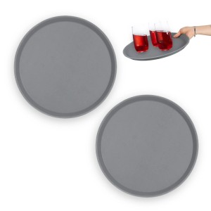 Relaxdays Serviertablett 2er Set Kunststoff Gummi Grau Rutschfest ø 35 cm 0,5 kg