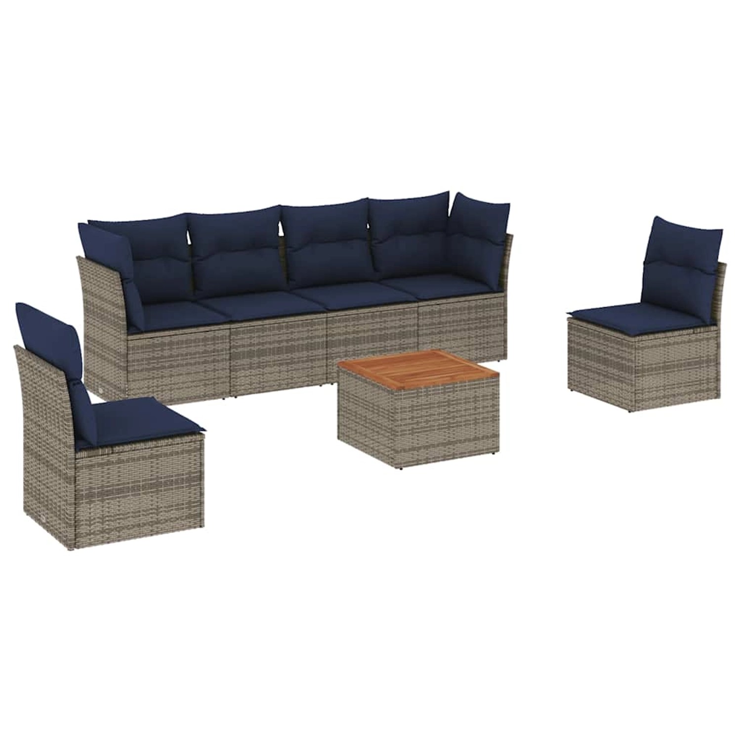 vidaXL 7-Tlg Garten-Sofagarnitur mit Kissen Grau Poly Rattan 3255886 günstig online kaufen
