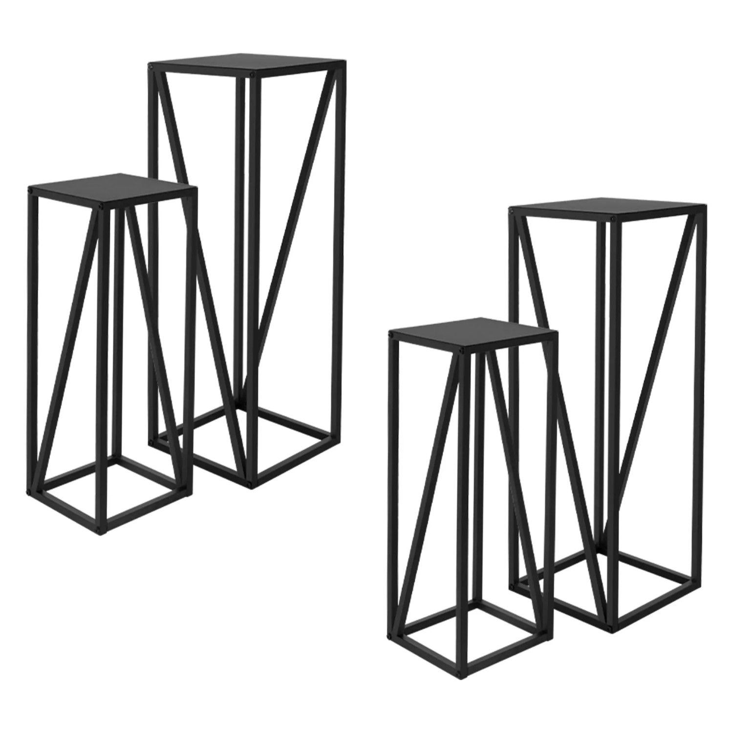 ML-Design Blumenständer 4Er Set Schwarz 21,5x21,5x57,4 cm 26x26x73,5 cm Stahl