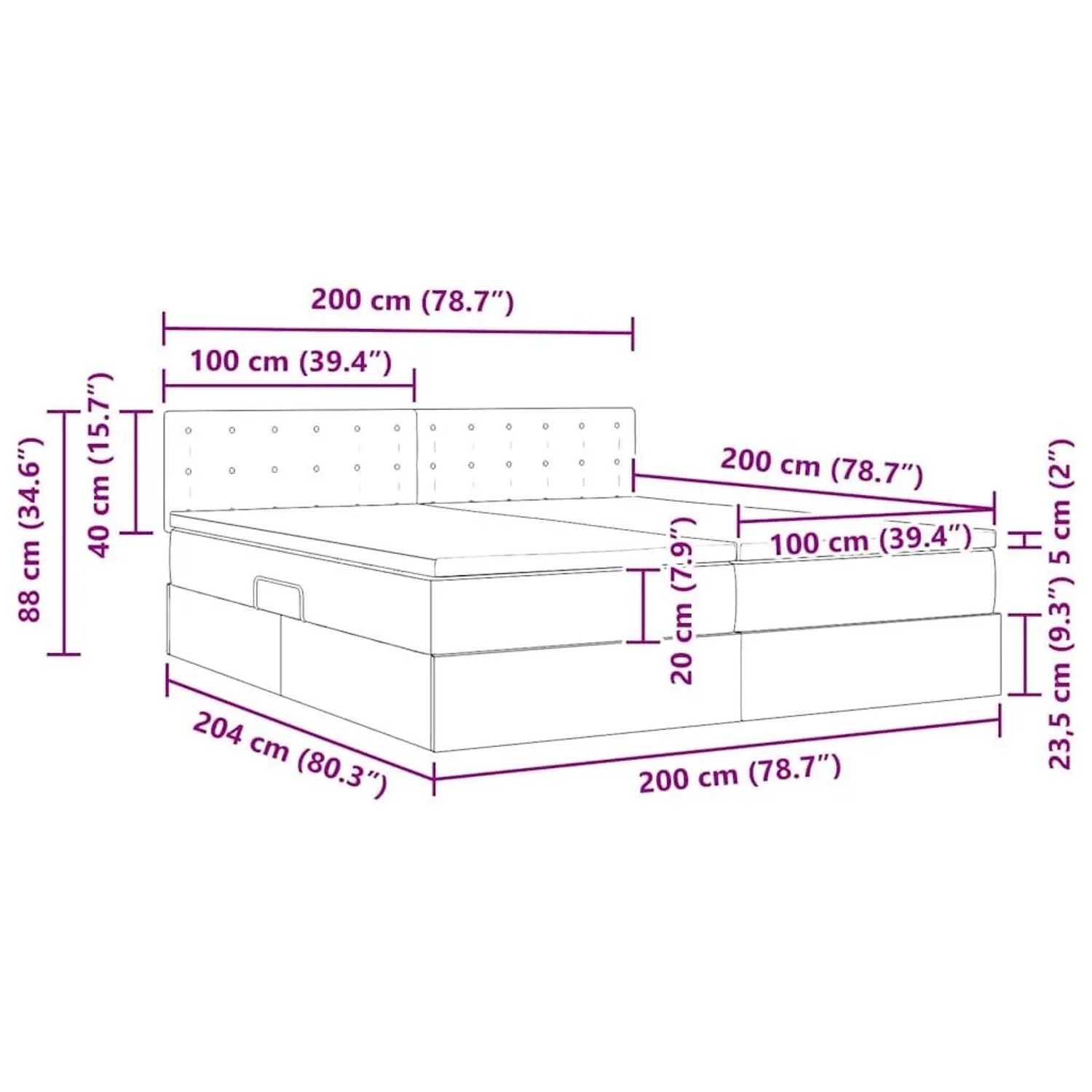 vidaXL Bett mit LED-Lichtleisten Hellgrau 200 x 200 cm Samt 3371639_19