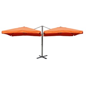 MCW Doppel-Ampelschirm T44 Terracotta, quadratisch, mit stabilem Kreuzfuß. Sonnenschutz für Garten und Terrasse.