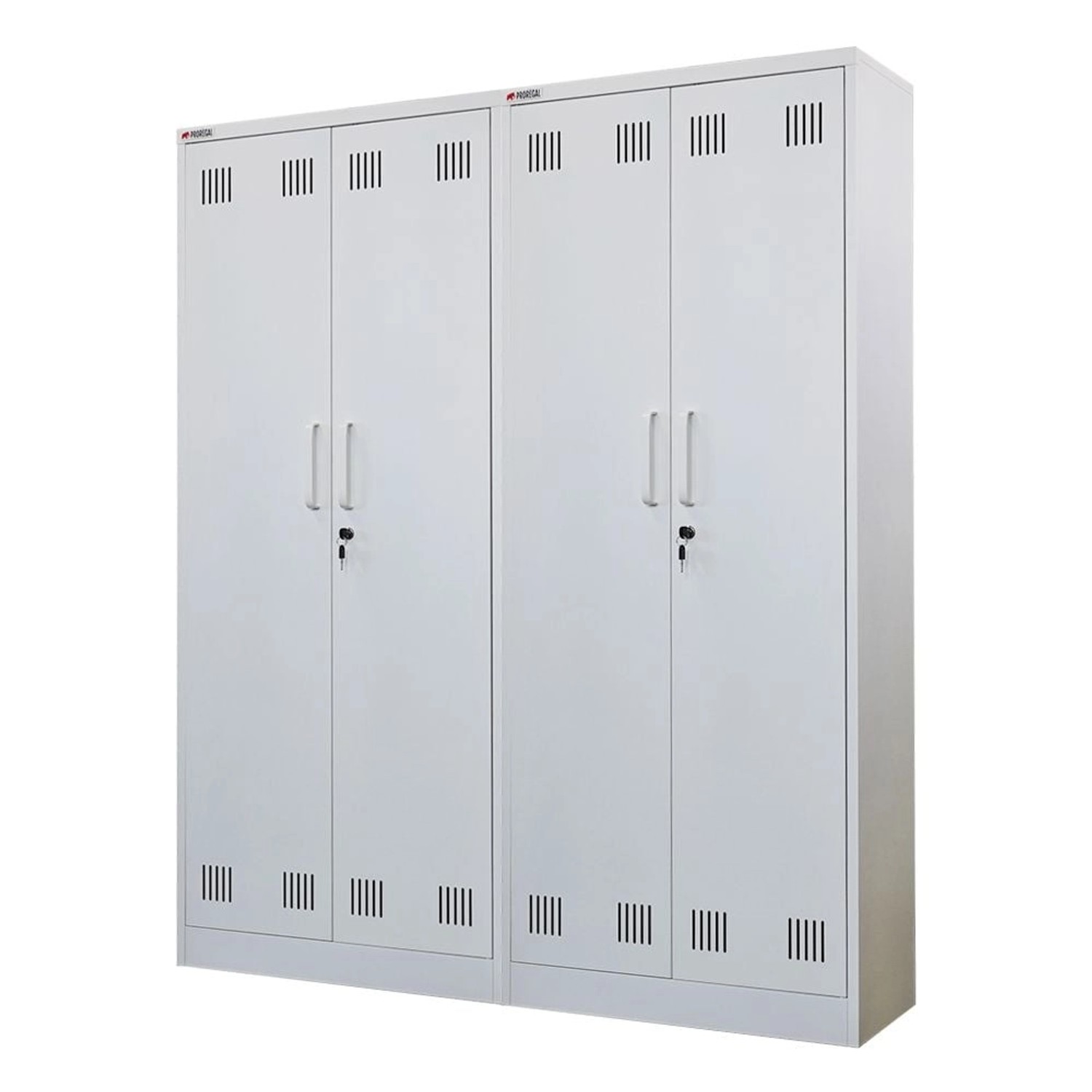 PROREGAL Mega Deal 2x Putzmittelschrank Rhino Metall 2 Türen Abschließbar Besenschrank Schmal 170x70x30Cm 5 Fächern & Kl...
