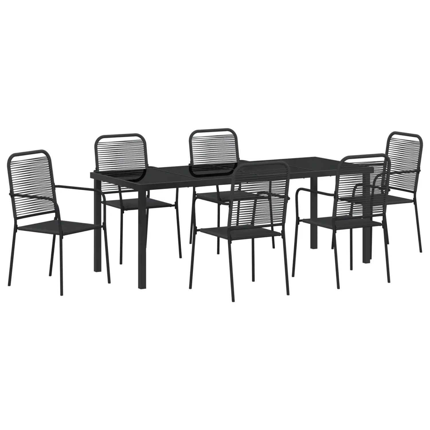 vidaXL 7-Teiliges Gartentischset in Schwarz aus Baumwollseil und Stahl 3379161