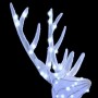 Nahaufnahme eines weißen Rentierkopfs mit leuchtenden kaltweißen LEDs. Stoff-Weihnachtsdekoration.