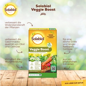 Solabiol Veggie Boost Universaldünger 250ml Packung für gesundes Pflanzenwachstum.