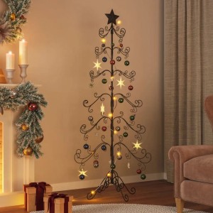 Schwarzer Metall-Weihnachtsbaum (180 cm) mit Deko-Elementen für eine moderne Weihnachtsdekoration.