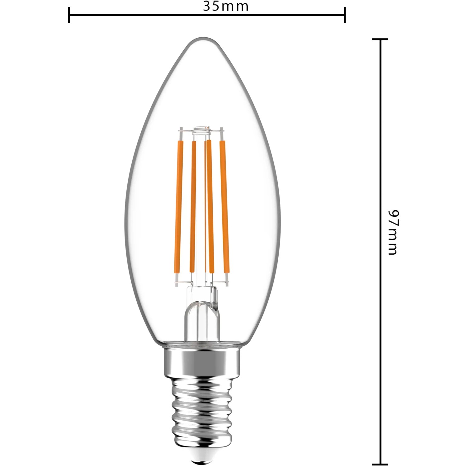 LED-Filament Leuchtmittel E14 Kerze C35, 4,5W, 470lm, 3er-Set, warmweißes Licht.