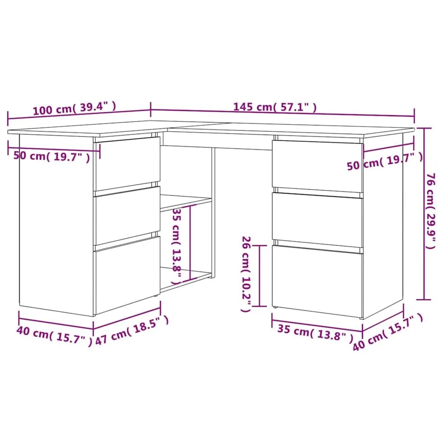 vidaXL Eckschreibtisch Artisan-Eiche 145x100x76 cm Holzwerkstoff 855963_11