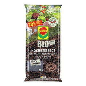 Sack Compo Bio Hochbeeterde, torffrei, 75 l. Bio-Erde für Hochbeete, Tomaten, Obst und Gemüse.