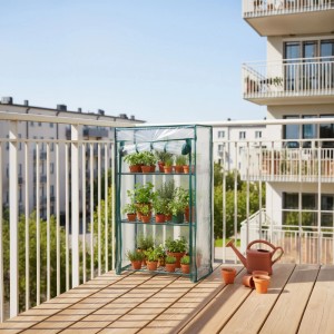 Relaxdays Balkongewächshaus 2er Pack Stahl PVC Grün Aufrollbar 80 cm x 46 cm x 24 cm